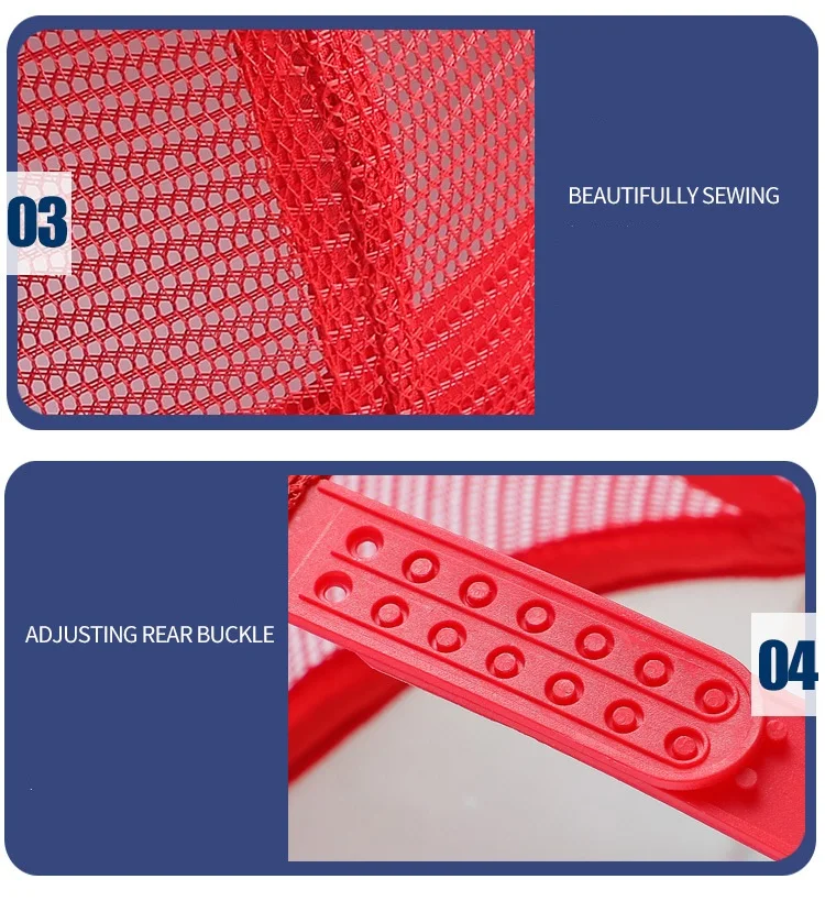1-teilige Sommer-Trucker-Mütze mit individuellem Logo für Männer und Frauen, Netz-Polyester-Baseballkappe, bedrucktes Netz, Papa-Hüte, verstellbares Sonnenhut-Visier – Detail 11