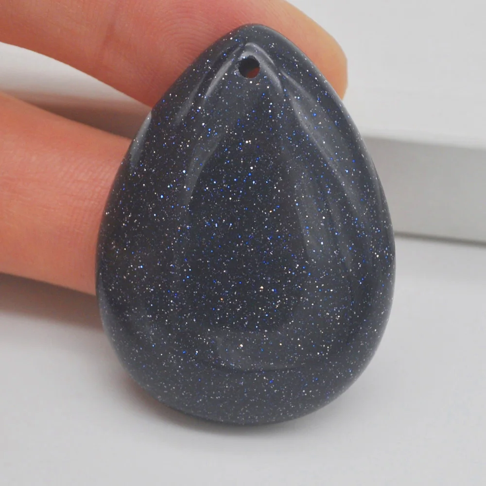 40x30MM Blue Sandstone Stone Bead Teardrop CAB Cabochon Hole Jewelry For Woman Gift Pendant H161