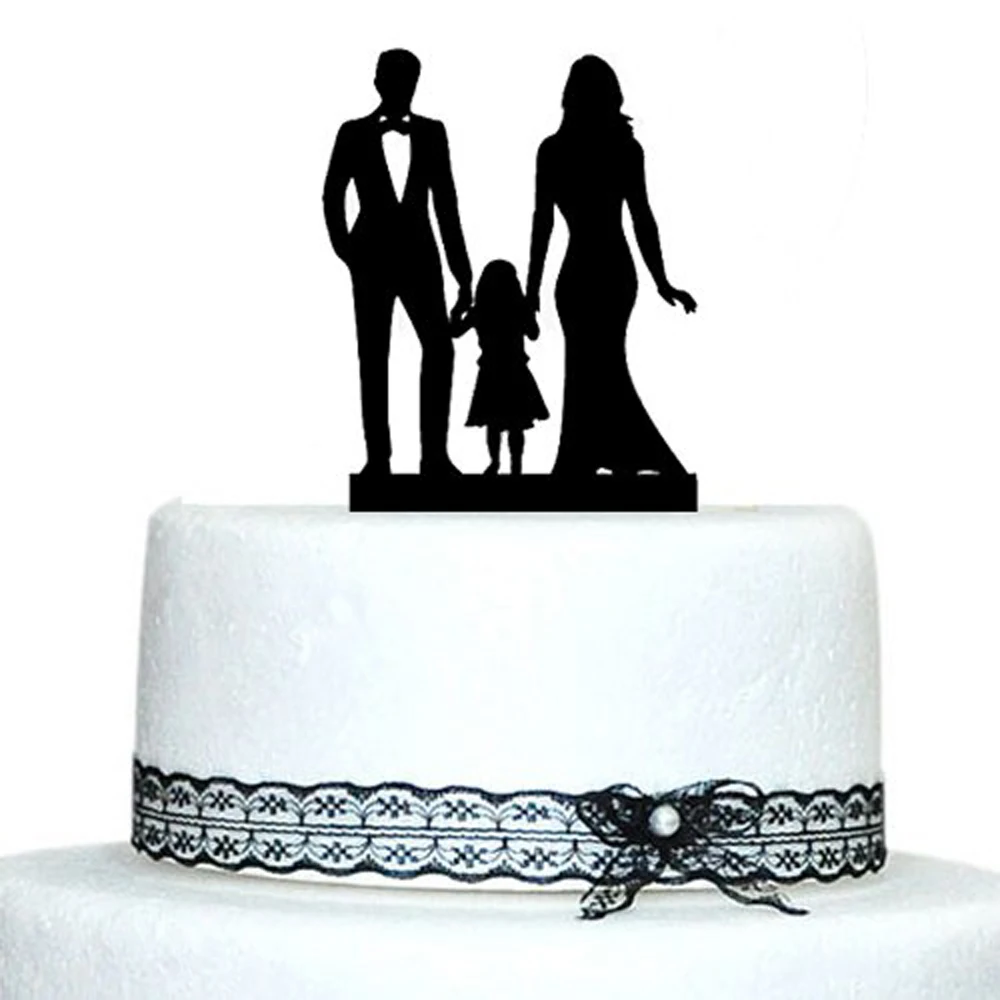Family Wedding Cake Topper Silhouette With Girl, Bride And Groom Cake topper Coconut Hats Wedding Party Cake Decoration Supplies