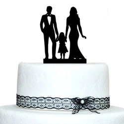Family Wedding Cake Topper Silhouette With Girl, Bride And Groom Cake topper Coconut Hats Wedding Party Cake Decoration Supplies