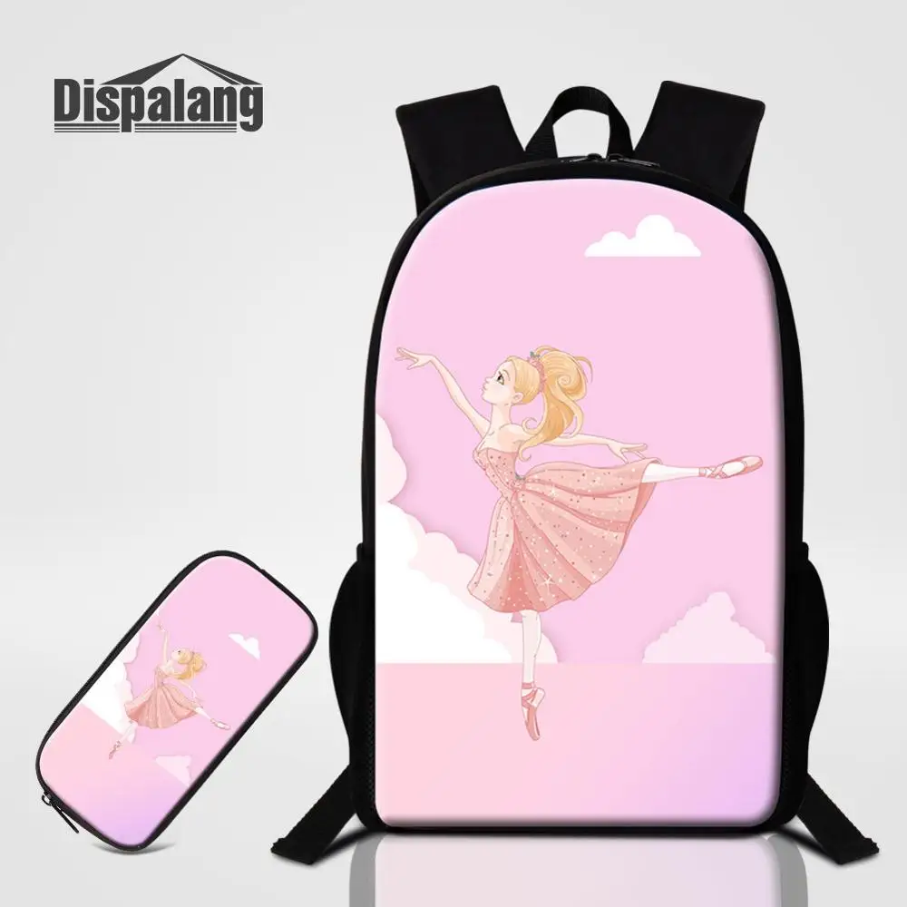 Girls New Gift Cute Ballet School Backpack 2 PCS Pencil Bags Set Student Bookbag Women Daily Backpack Female Bagpack Kids Rugzak