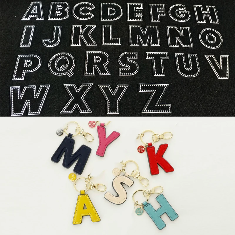 Acrylic Stencil 2pcs/set Leather Handmade Craft Key Ring Letter Sewing Pattern Template Sewing Accessories with Holes Height 6cm