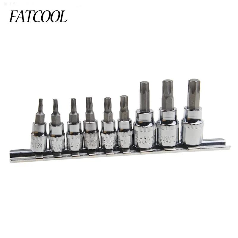 FATCOOL New 9pc Tamper Proof Torx Star Bit Socket Set  1/4\