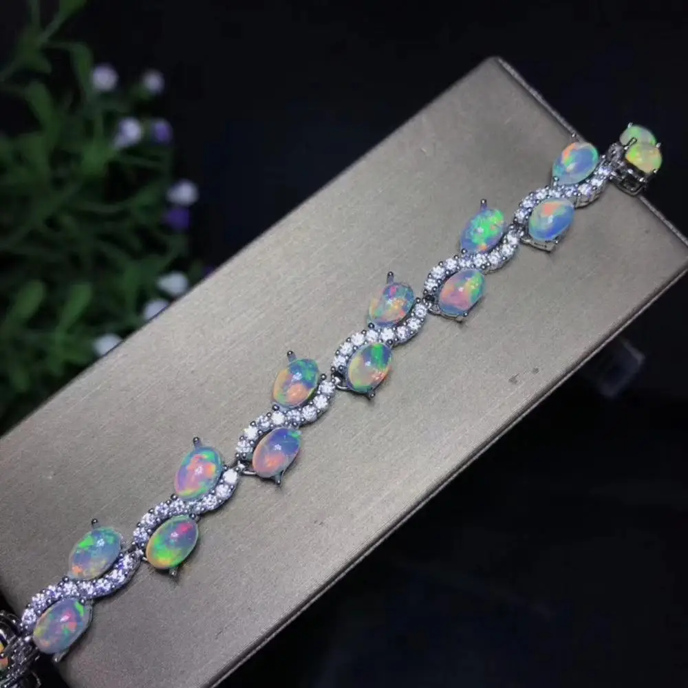 Natural opal bracelet, All kinds of fire colors are beautiful, 925 pure silver mosaic hot selling style, Ladies New Style