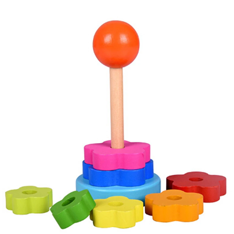 

Kids Toy Wooden Puzzle Stacking Ring Tower Educational Toys Rainbow Stack Up