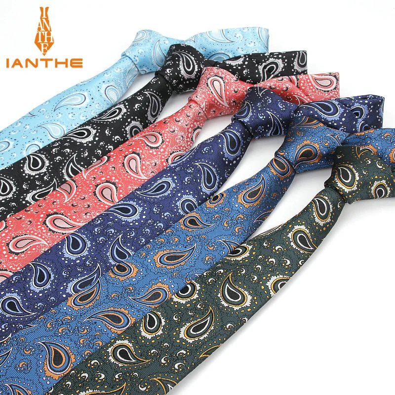 

High Quality Men's Tie 6 Cm Skinny Ties Wedding Dress Neckties For Men Paisley Cravate Business Pour Homme Rouge Slim Bowknot