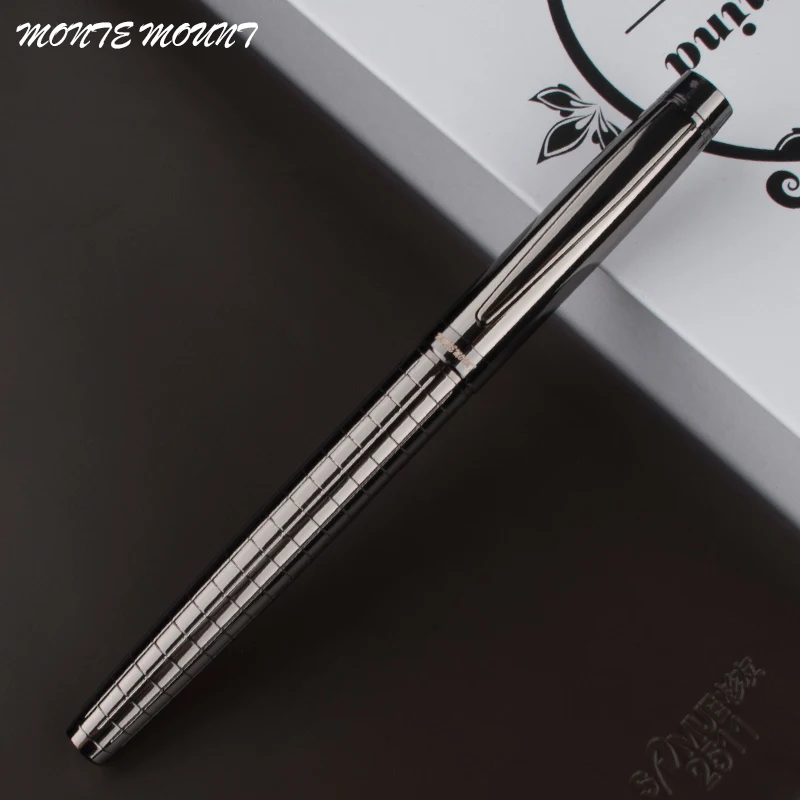 Luxury Metal Roller Ball Pen 0.5mm Metal gray plaid Black Clip Office Business Writing Ballpoint Pens Gifts Stationery Supplies