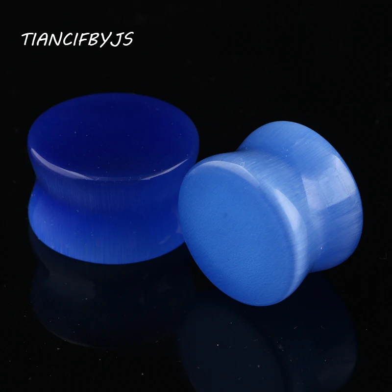 TIANCIFBYJS Cat's Eye Organic Stone Double Flared Saddle Piercing Plug Earring Gauge Flesh Tunnel Ear Expanding Stretcher 80pcs