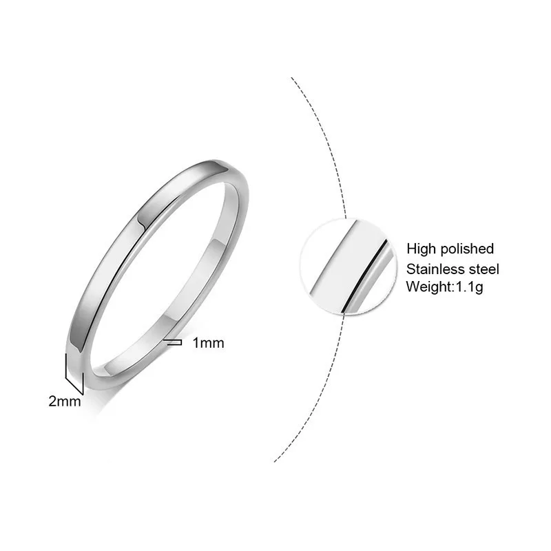 Vnox Basic 2MM Thin Wedding Rings for Women High Polished Stainless Steel Female Girl Finger Anel Alliance anillo femenino