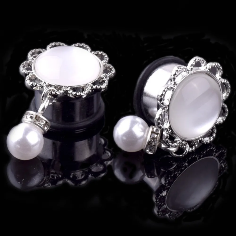 1 PC Vintage Simulated Pearl Pendant Ear Plugs Stainless Steel Ear Expansion Flesh Tunnels Body Piercing Jewelry 6-24mm