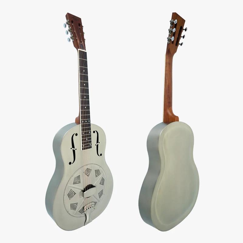 Aiersi-Vintage Chrome Finish Metal Body Resonator Guitar with Free Case , Brass Body Resonator