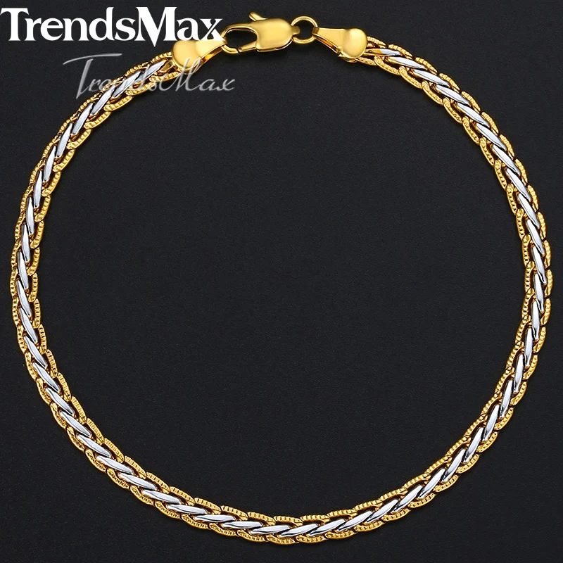 Womens Men\'s Bracelet Gold Wheat Link Chain Bracelet For Woman Male Jewelry Fashion Gifts Dropshipping Wholesale 4mm KGB407A