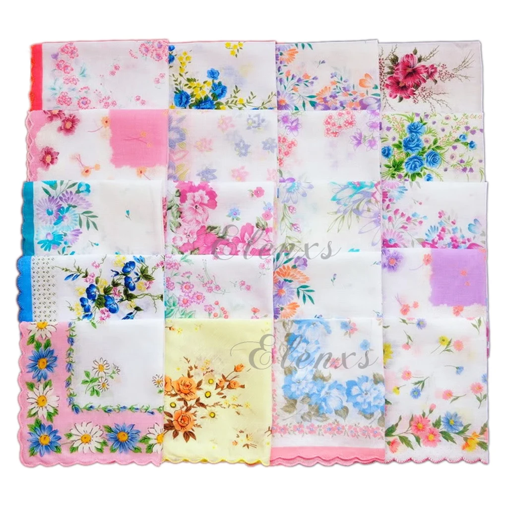 Pack of 10 Woman Floral Handkerchiefs Portable Camping Traveling Square Hankies Festival Present Pattern Random