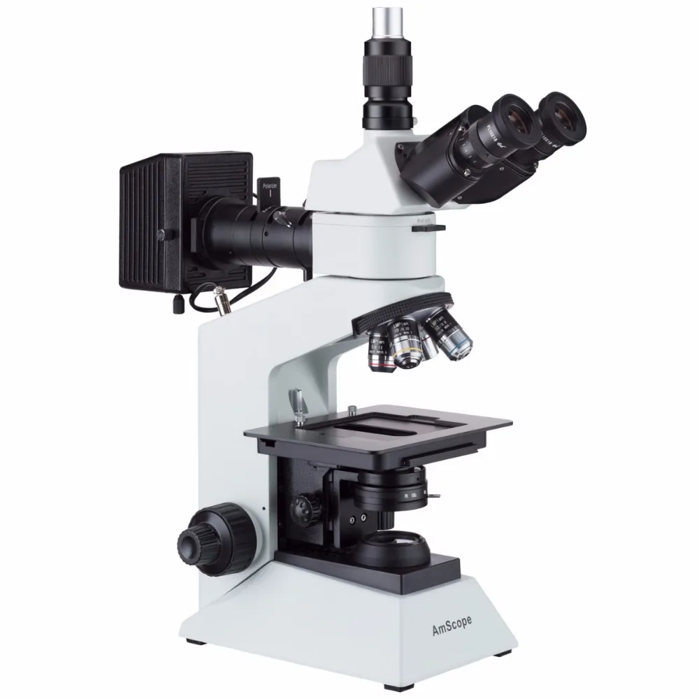 Dual-light Polarized Metallurgical Microscope-AmScope Supplies 40X-500X Trinocular Dual-light Polarized Metallurgical Microscope