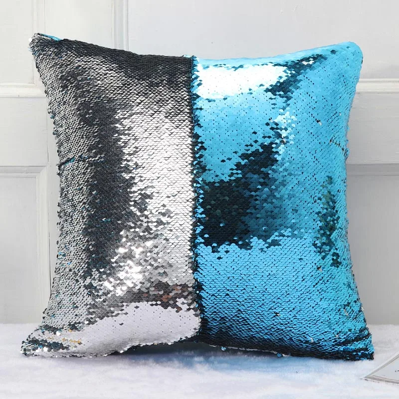 Meijuner DIY Mermaid Sequins Cushion Cover Magical Colorful Throw Pillow Case Two Color Changing Reversible Cushion Cover