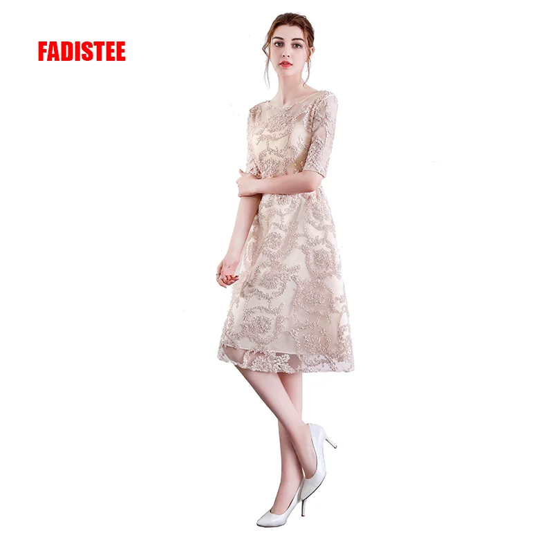 

FADISTEE New arrival elegant party dress cocktail Vestido de Festa scoop neck Zipper pattern A-line short style frock