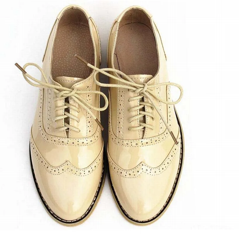 

Fashion British Vintage Women Luxury Genuine Leather Oxfords Shoes Ladies Handmade Comfortable Flats Lace-up Shoe Big Size 34-44