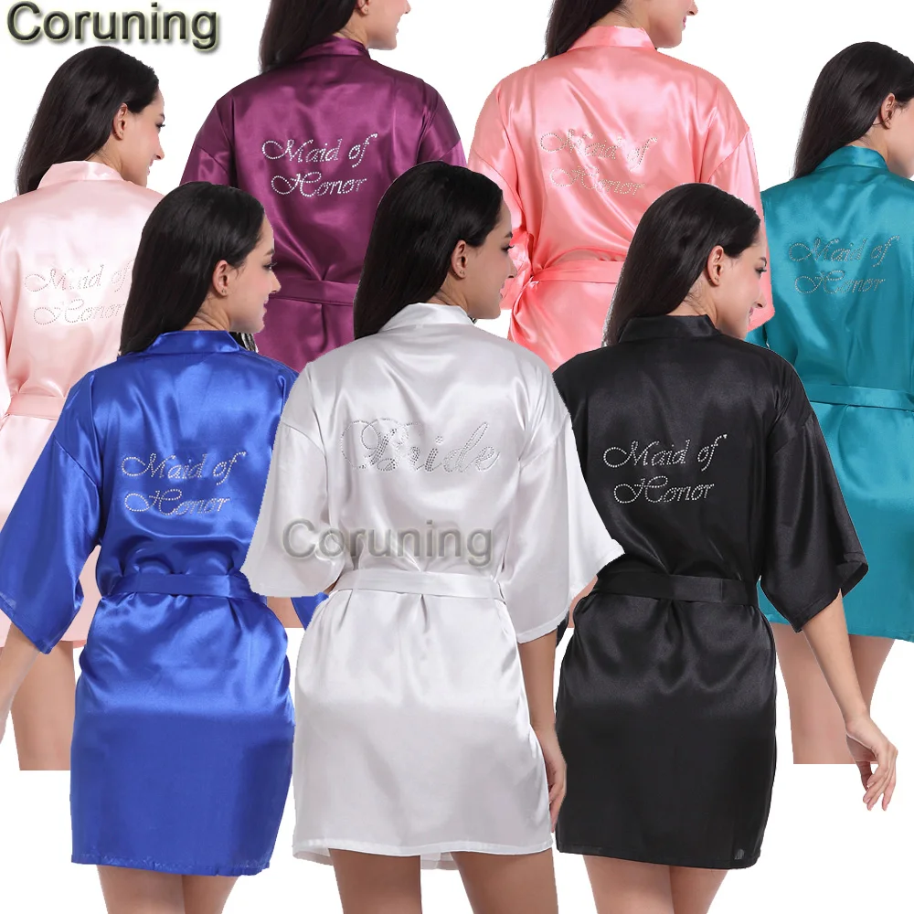 RB89  Rhinestone Letter Bride Robes Bridesmaids and Maid Of Honor Robes Sleepwear Nightwear Wedding Bathrobe Night dress Gown