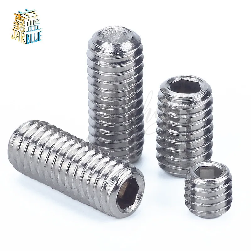 50Pcs DIN913 M2 M2.5 M3 M4 M5 304 Stainless Steel Metric Thread Grub Screws Flat Point Hexagon Socket Set Screws Headless