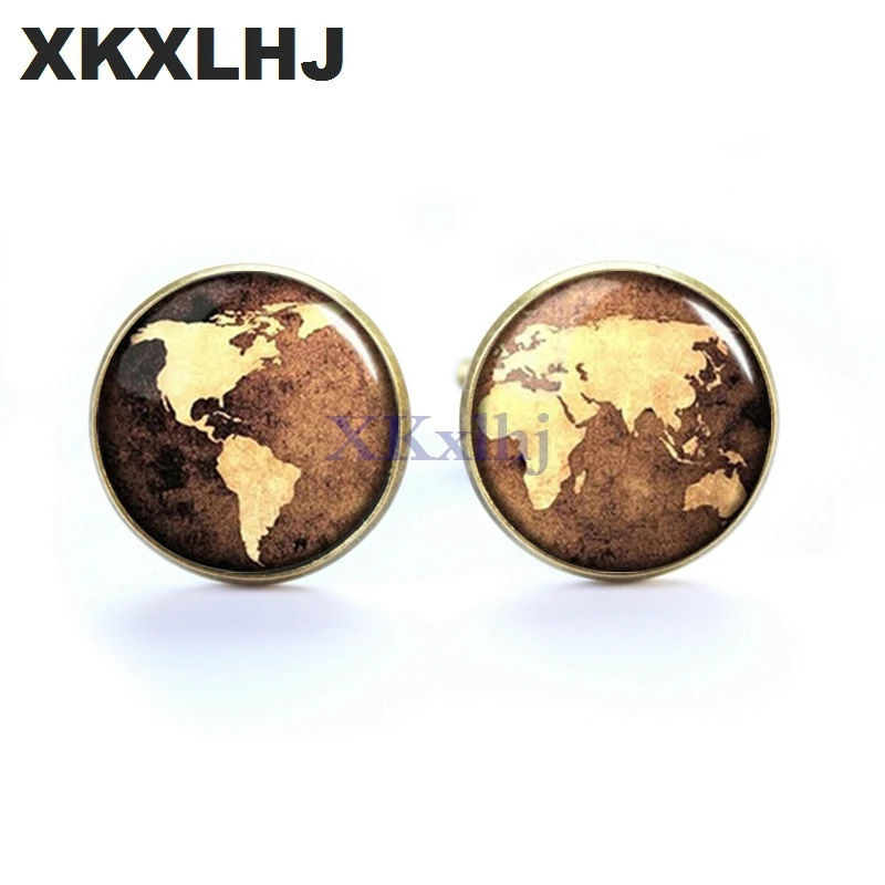 New World Map Pattern Cufflinks Men and Women Multicolored Earth Figure Shirt Business Cuff Links Personality Cufflinks Wedding