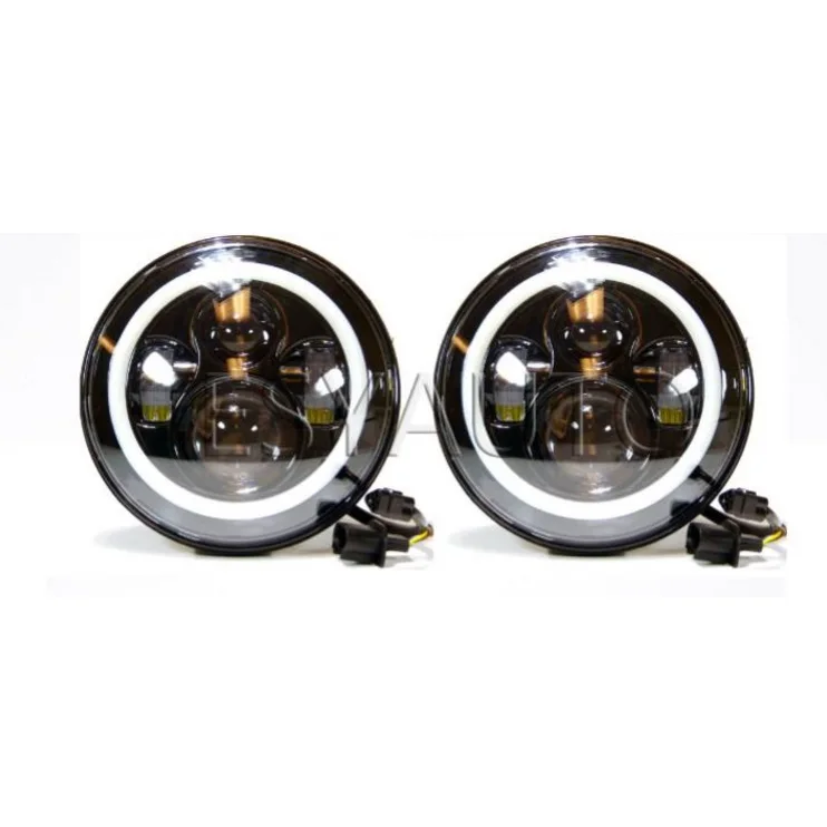 1 Pair 7 Inch Round LED Headlight with White DRL Angel Eyes 40W + 4