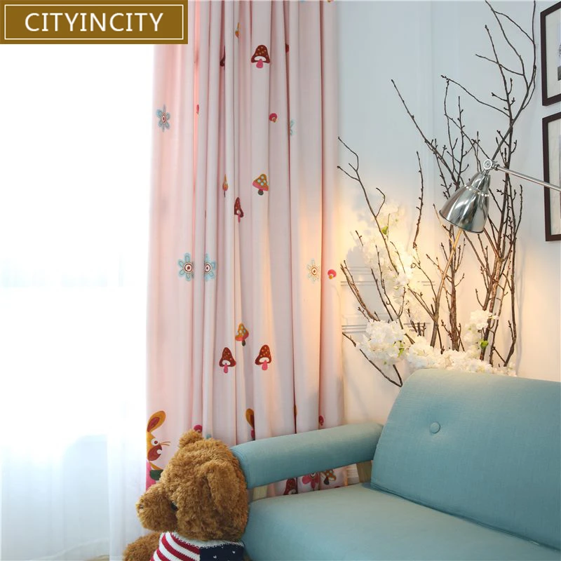 

CITYINCITY Embroidered fabric Curtain for Living room Faux linen cartoon curtains For Children Bedroom kids Drapes Customized