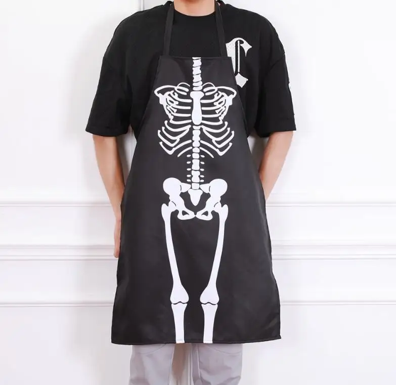 Novelty Apron Halloween Scary Skeleton Ghost Long Aprons Cooking Painting Art Kitchen BBQ Party Accessory adults size black