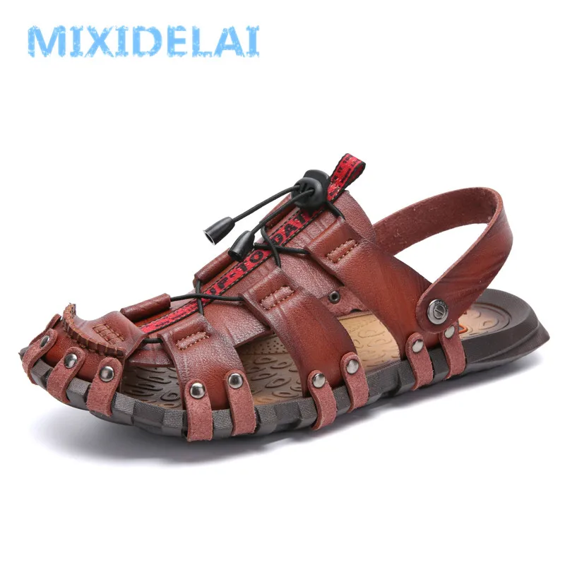 MIXIDELAI New Hot Sale Men\'S Sandals Leather Men Summer Shoes Leisure Slippers Flip-Flops Men Comfortable Footwear Soft Sandal