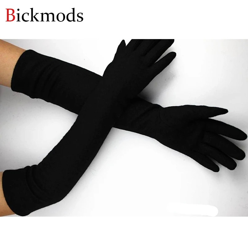 45CM Knitted Long Gloves Female Black Cashmere Single-Layer Thin Micro-Elastic Spring and Autumn Sun Protection Warm Arm Cover