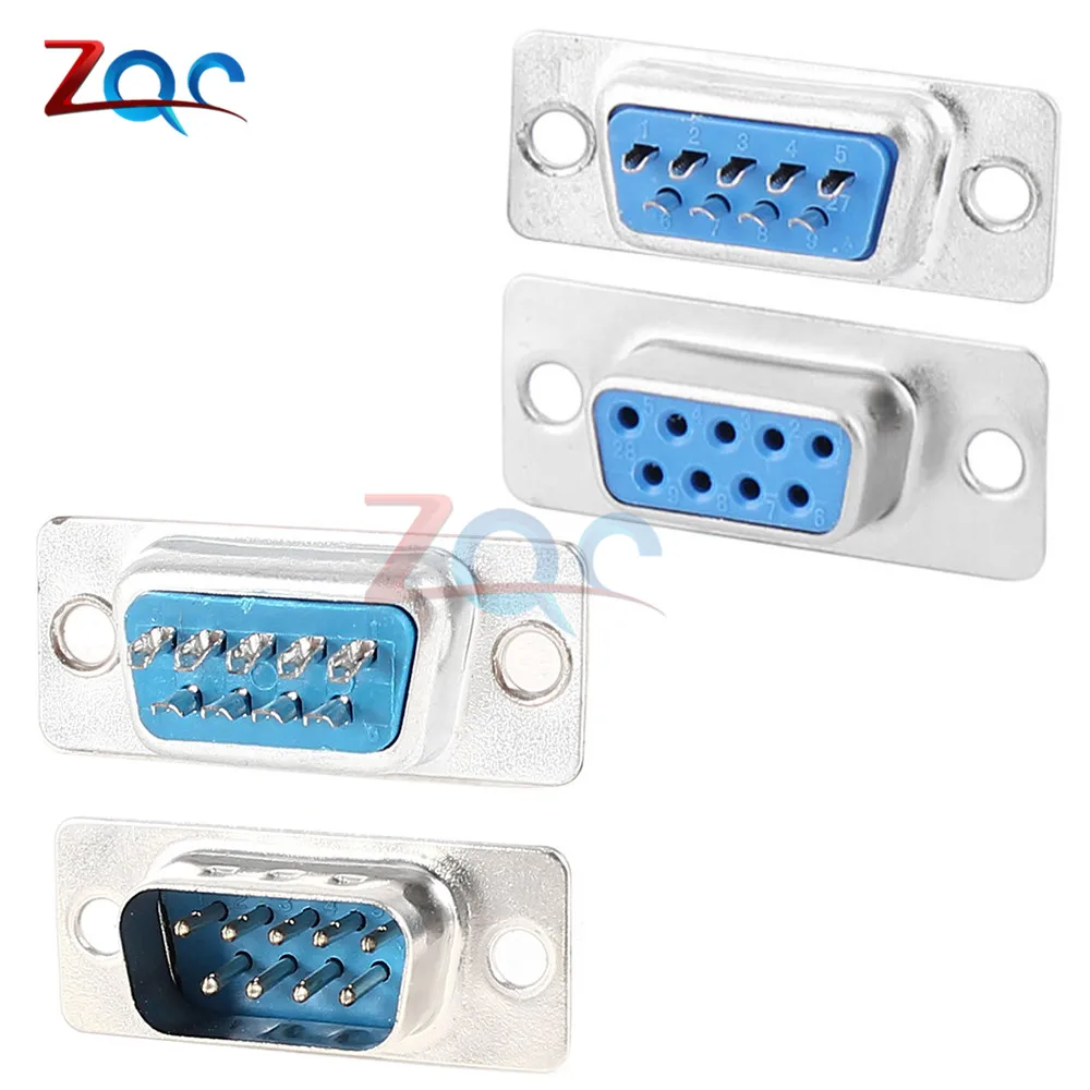 10PCS RS232 DB9 Connector Serial VGA 9 Pin Female 2 Rows Solder Type Plug D-SUB Male Plug Socket Connector