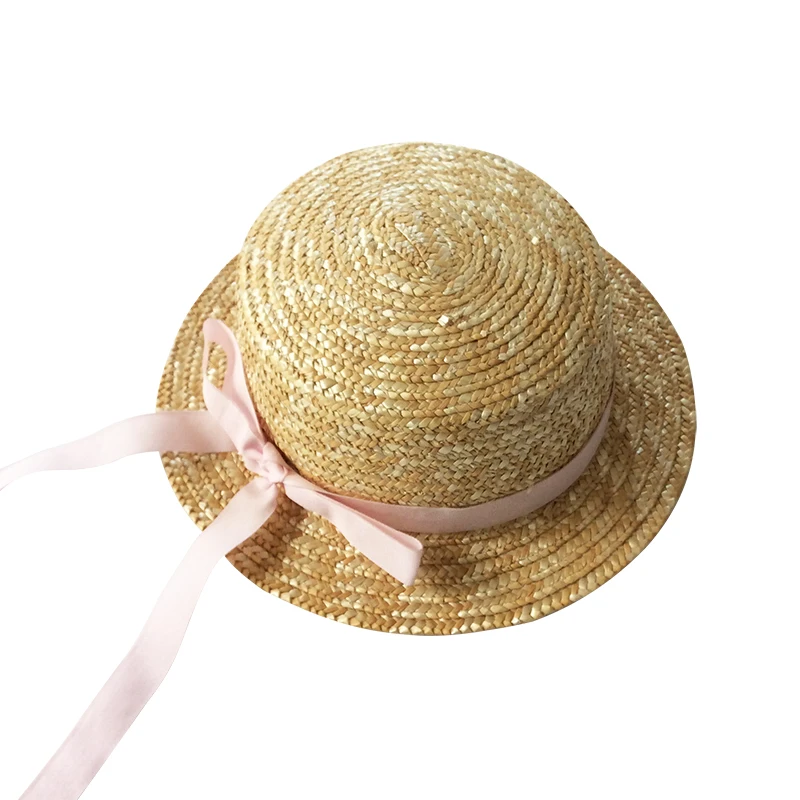 Girls Sun Cap Black Ribbon Decorate Straw Hat For Baby Girls Children Summer Hats Kids Hats Caps