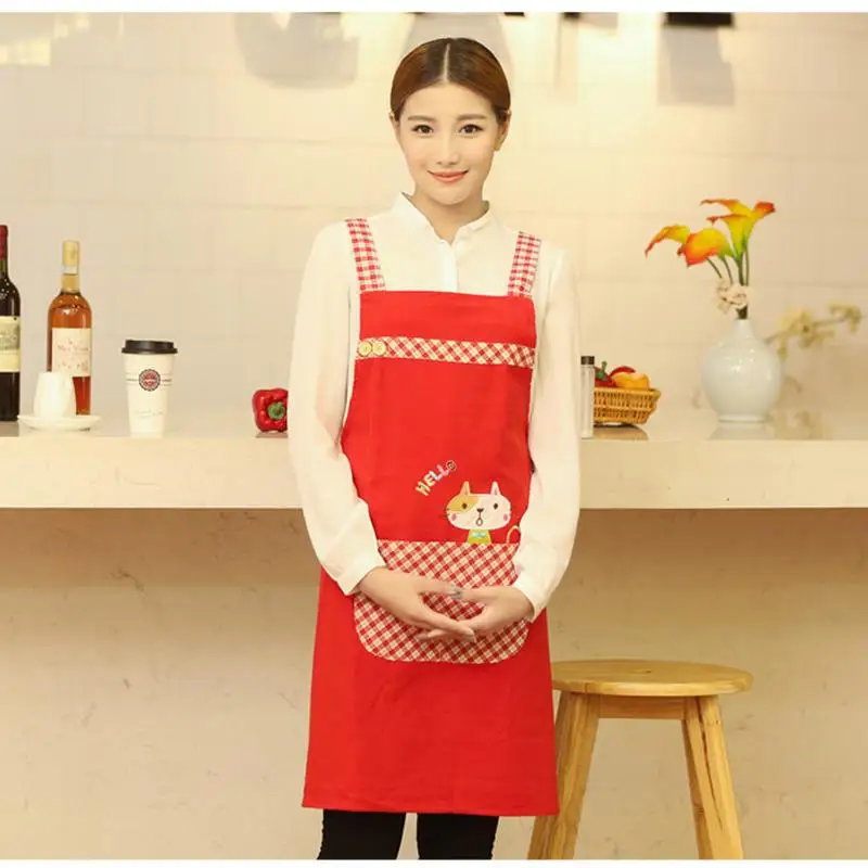 

Cute Cat Kitchen Restaurant Cooking Aprons With Pocket For Woman Working Custom Apron Cotton Overalls