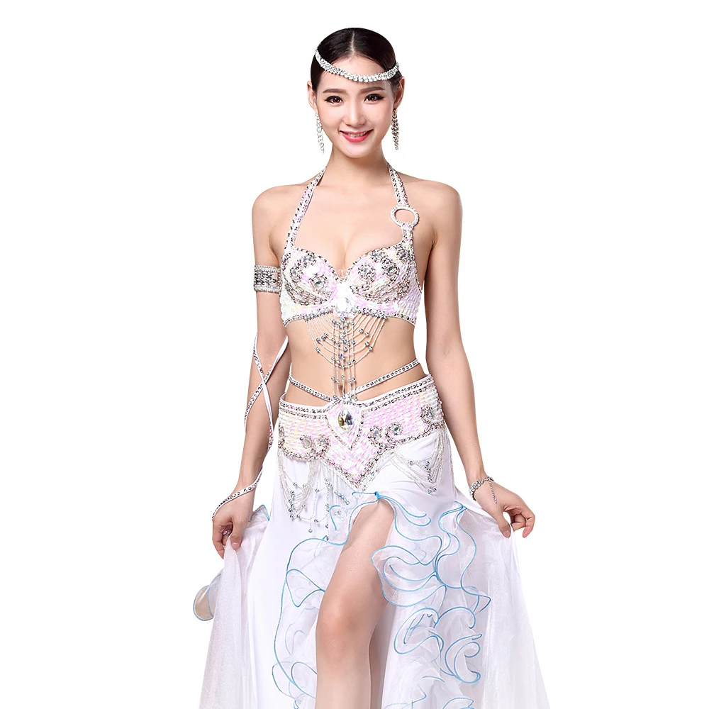 Customize Women Stage & Dance Wear Oriental Dance Sequined Beaded Bra and Belt Bellydance Suit 2pcs Costumes for Belly Dance