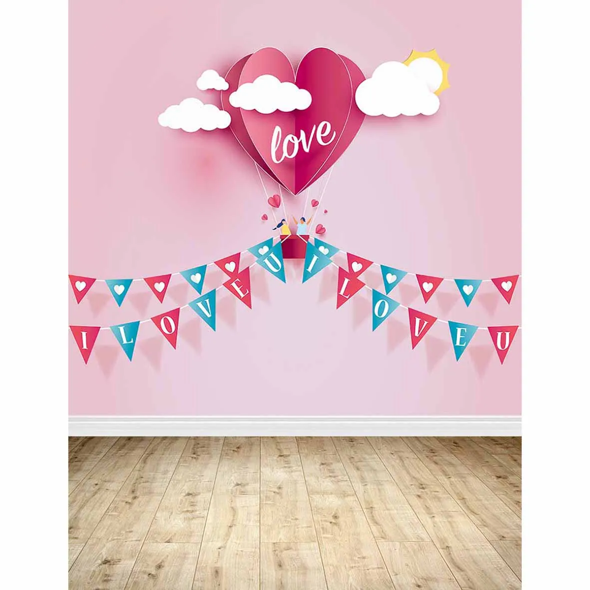 Funnytree 배경 사진 스튜디오 발렌타인 사랑 뜨거운 공기 풍선 핑크 플래그 전문 배경 photocall photobooth