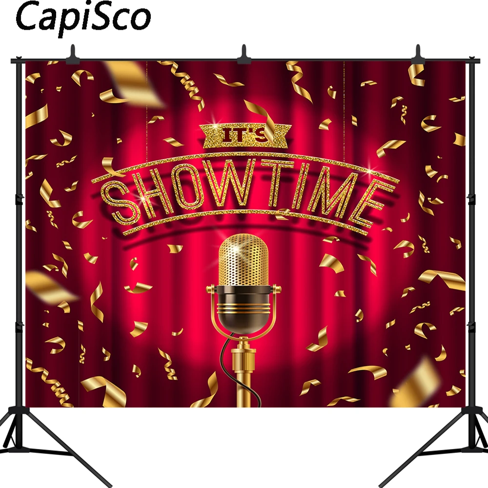 

Capisco Stage Backdrops Microphone Show Time Music Party Child Portrait Photographic Backgrounds Photocall Photo Studio