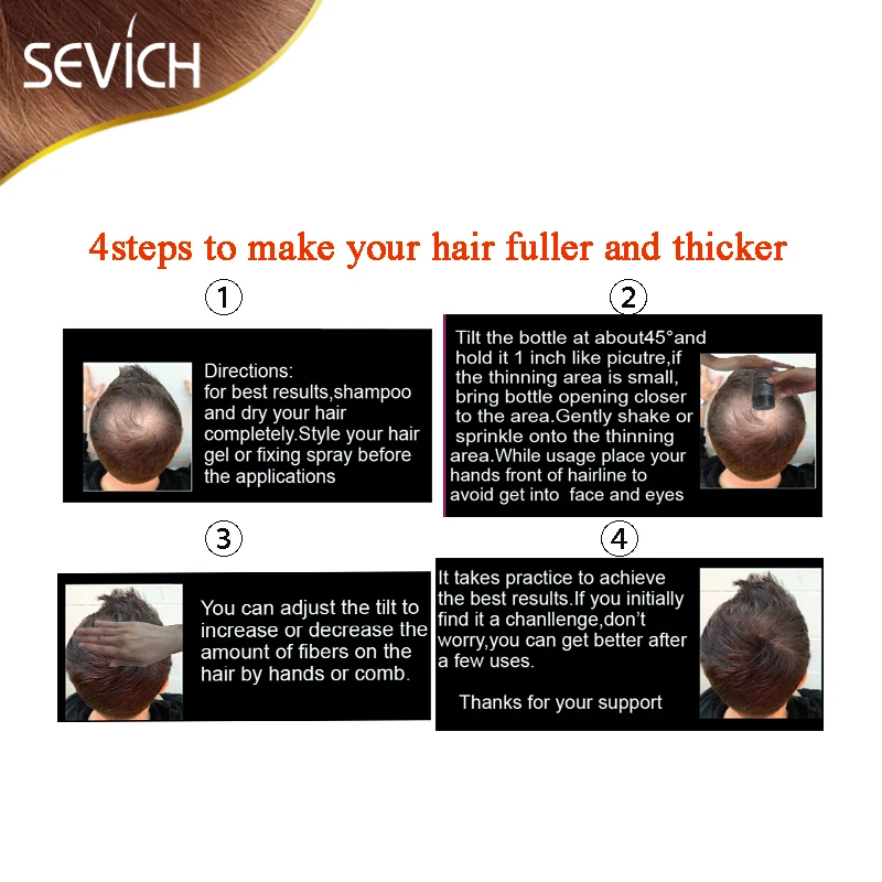 Sevich 25g Hair Loss Treatment Fiber Hair Keratin Thin Loss Concealer Instant Refill Hair Fiber Styling Powder 10colors