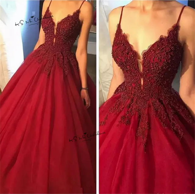 Vestidos de Fiestas 2019 Sexy Women Burgundy Prom Dresses Lace Beads Pageant Party Dress Formal Evening Gowns Gala Special Baile