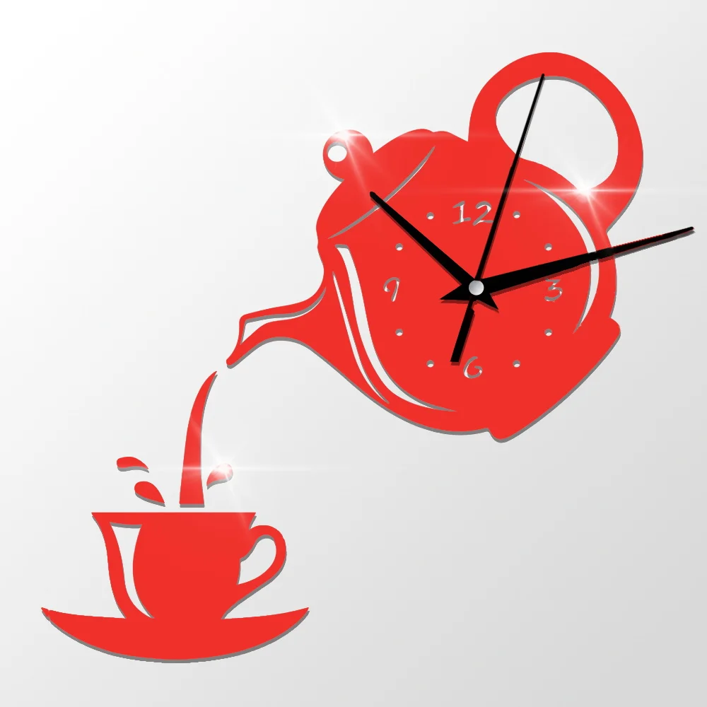 Creative DIY 3D Acrylic Wall Clock Coffee Cup Teapot Kitchen Decorative Wall Clocks Living Room Fashion Home Decor Clock