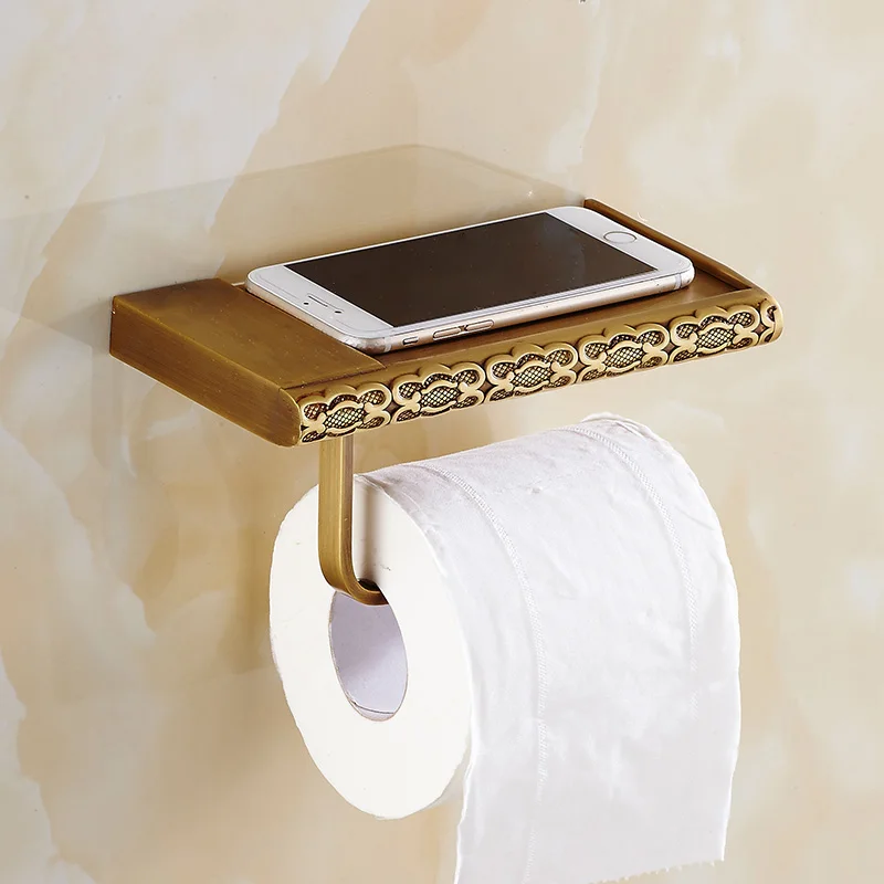 

VidricPaper Holders With Phone Stand Solid Brass Toilet Roll Paper Holder Rack Wall Mounted Toilet accessories Bathroom Shelf FE