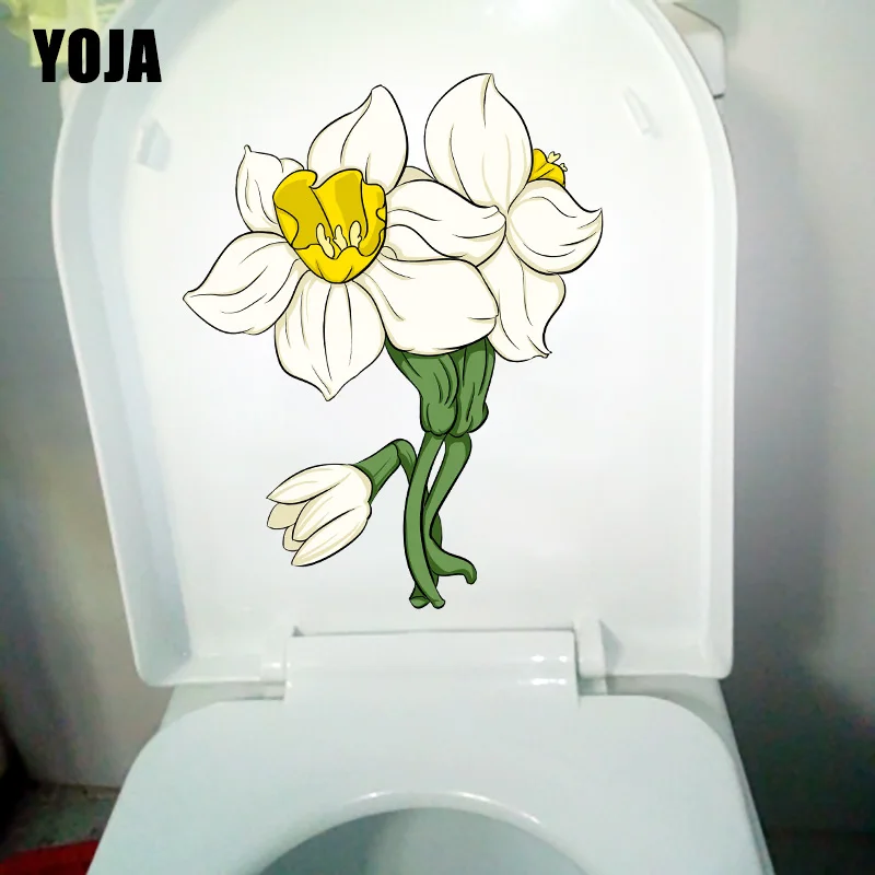 YOJA 18.3*23.1CM White Narcissus Flowers Bathroom Toilet Seat Stickers Home Wall Decor T1-1110