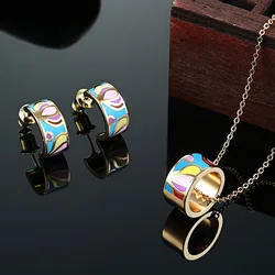 Zlxgirl jewelry Small Colorful Enamel Stainless Steel necklace Earring jewelry sets Fine Women wedding Bridal jewelry sets