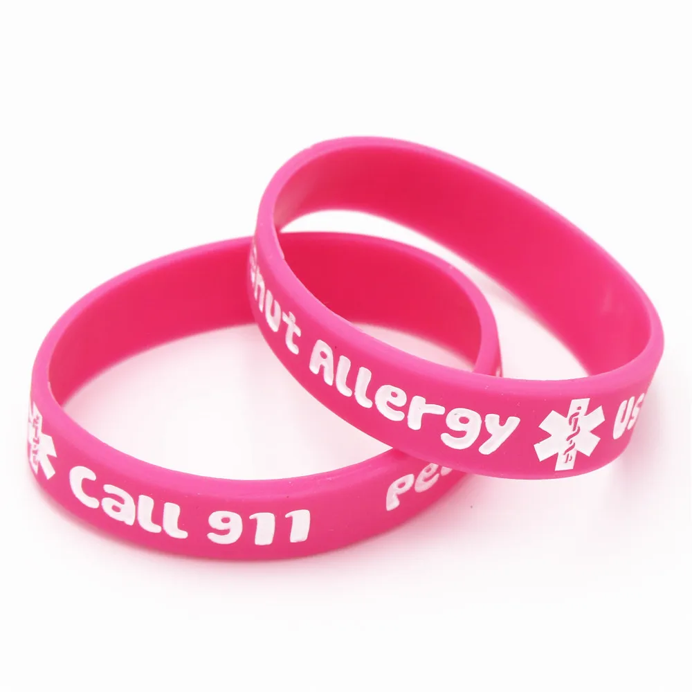 1PC Printed Peanut Allergy Call 911 Silicone Wristband Little Kids Baby Silicone Armband Bracelets&Bangles Medical Gifts SH162