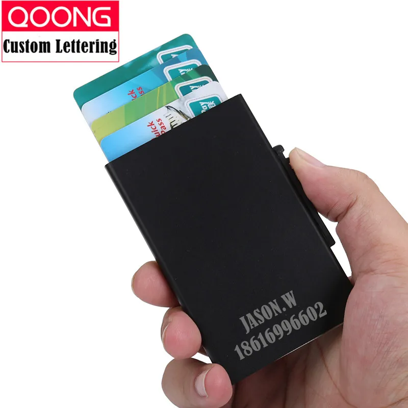 QOONG Automatic Pop Up ID Credit Card Holder Hand Push Men Women Business Safe Aluminum Antimagnetic Purse Card Case KH1-031