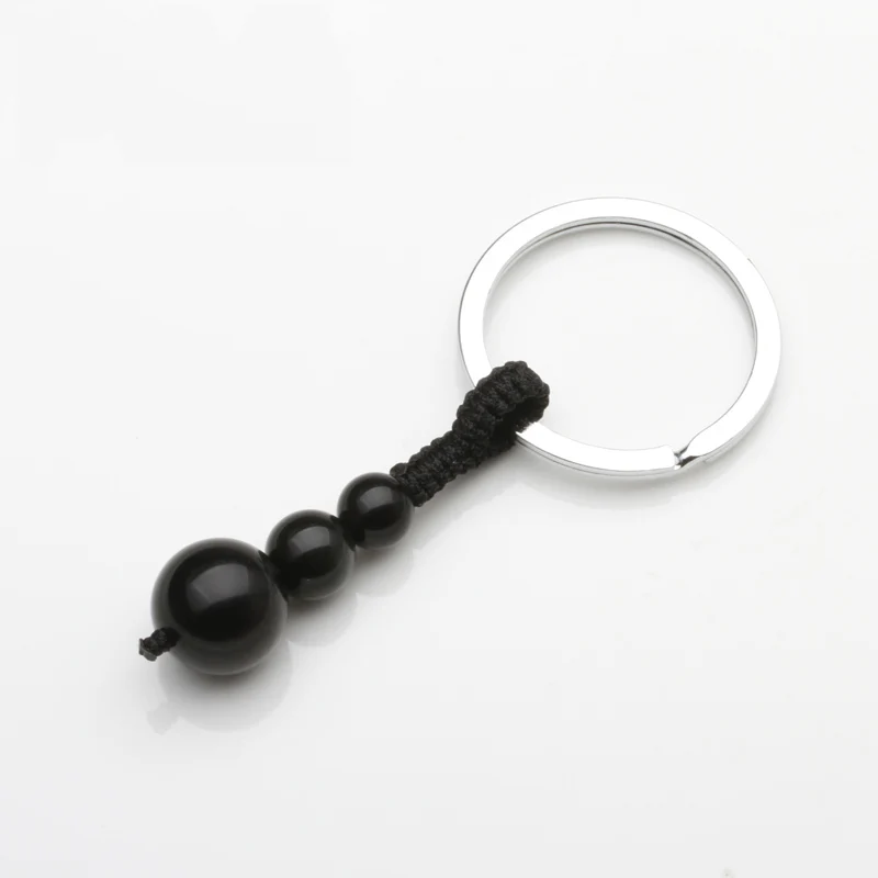 

Natural Stones Key Pendant Keychain Family 8-12mm Beads Gourd Shape Key Ring Pendant black Obsidian Key Chain Fashion Jewelry