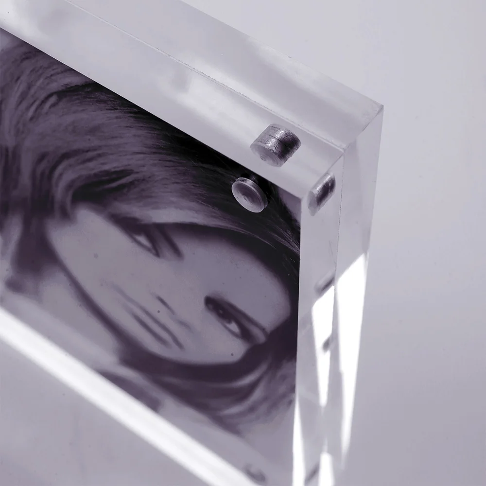 Clear Acrylic Perspex Magnet Photo Frames, Square Shape, Free Standing, Double Sided Display, PF003-1