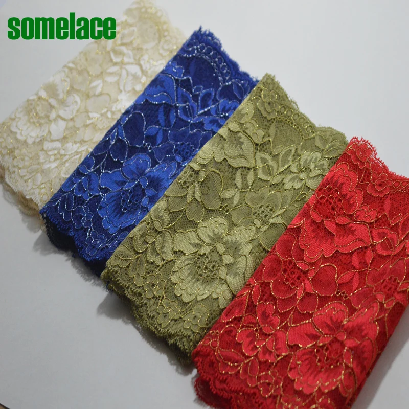 (2yards/lot)Red~Green~Complexion~Blue Gold Thread Calico Hair Decoration Elastic Stretch Lace Trim wedding dress skirt lace trim