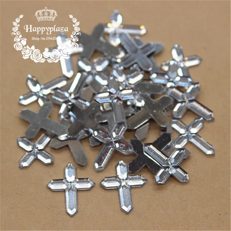 200pcs 12*15mm Acrylic Small Cross Charm Flatback Cabochon Embellishment Accessories DIY Craft Scrapbooking