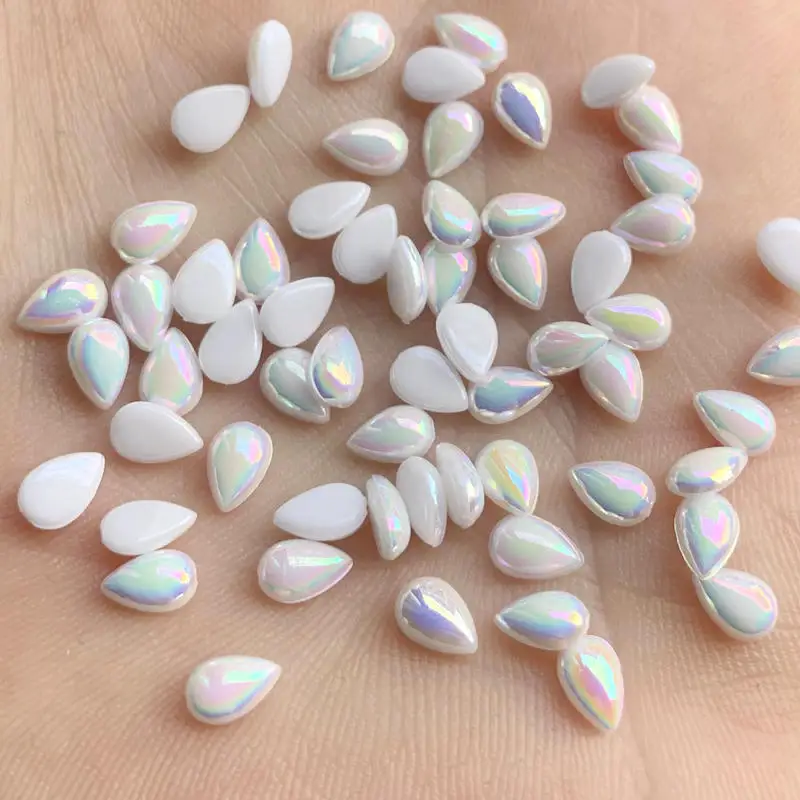 Pure white 4*6mm AB Drop Resin Rhinestones Flat Back Crystal Stones Non Sewing Scrapbook Beads for DIY Jewelry 200pcs -A56