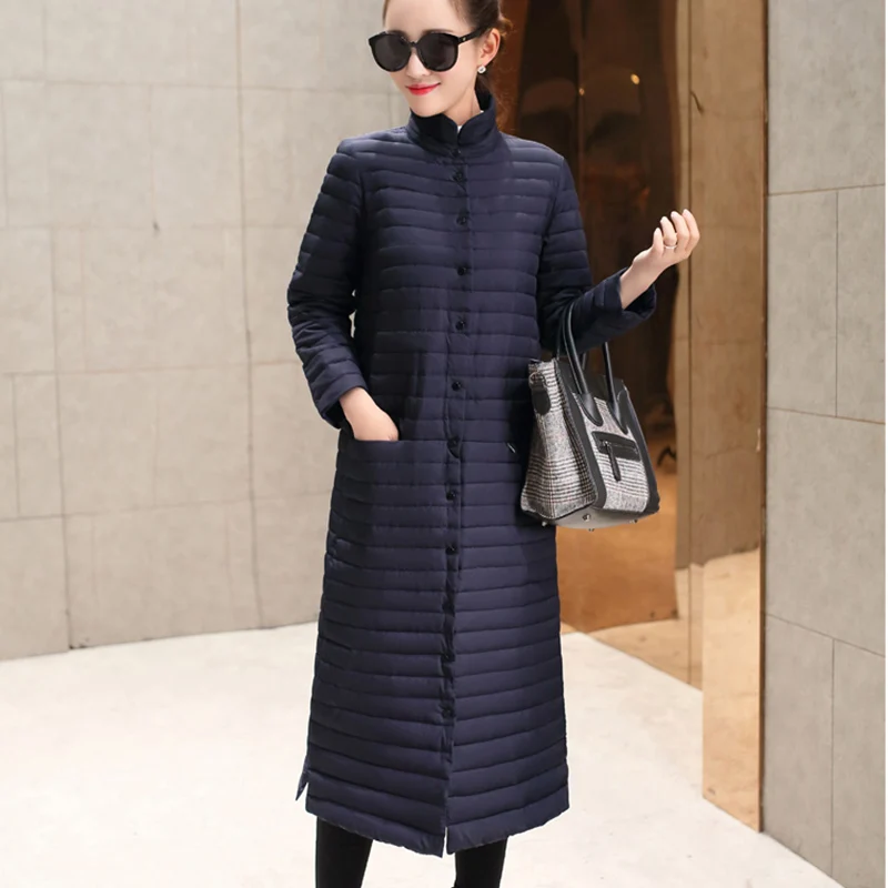 add plus s-6XL Coat Ultra warm white Duck Down Jacket x-Long Female Overcoat Slim Solid Jackets Winter Coats Parkas Padded