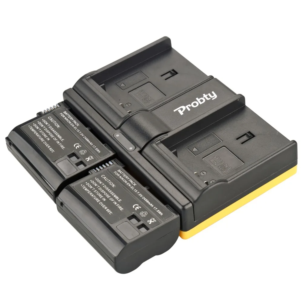 Probty 2 قطعة EN-EL15 EN EL15 كاميرا البطارية + USB شاحن مزدوج لنيكون D600 D600E D800 D800E D7000 V1 MH-25 MB-D11 MB-D12